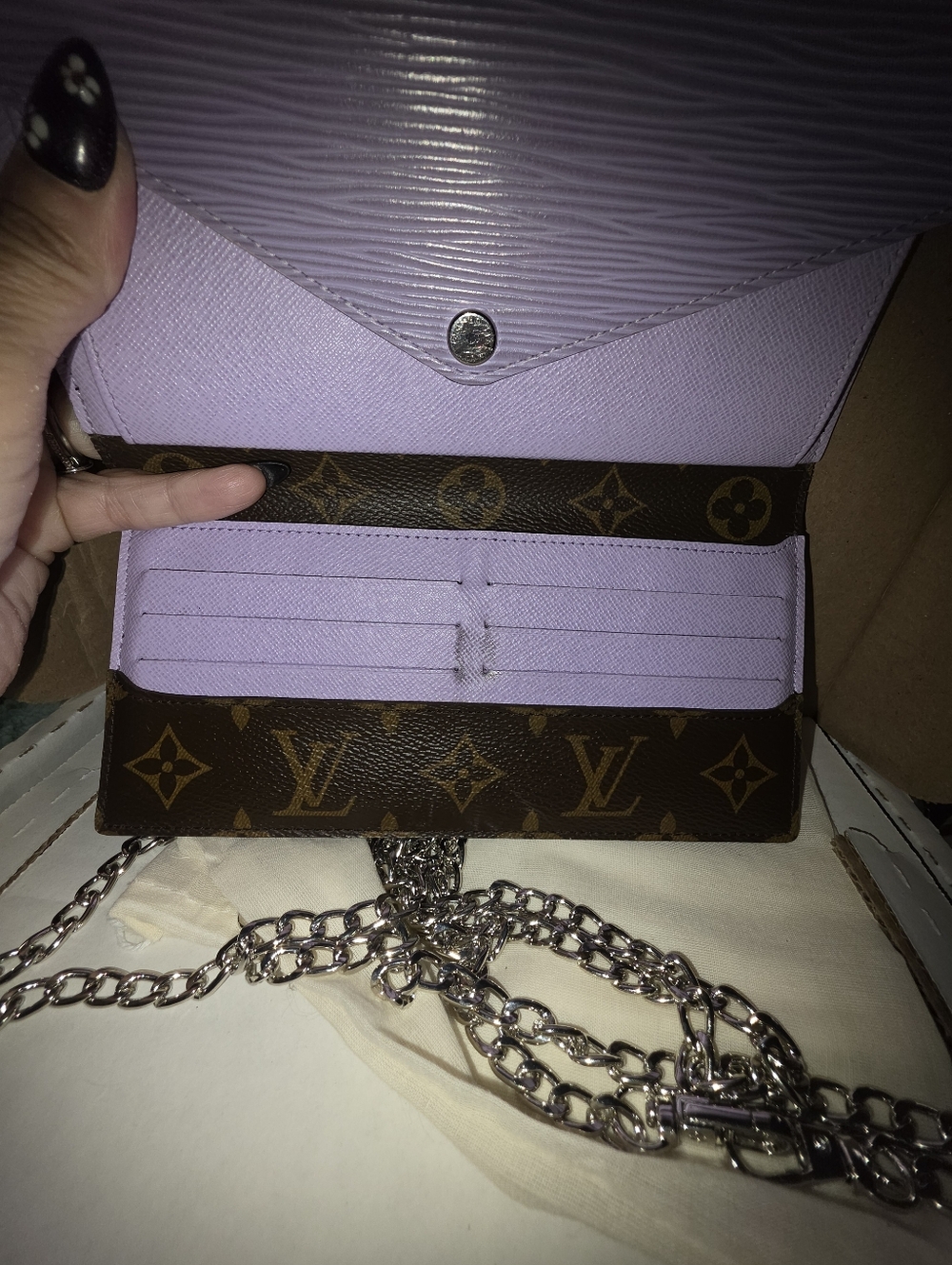 AUTHENTIC Louis Vuitton Lilac Epi Leather & Monogram Canvas MarieLou Long Wallet - Picture 6 of 13